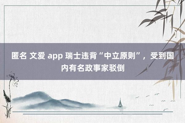 匿名 文爱 app 瑞士违背“中立原则”，受到国内有名政事家驳倒