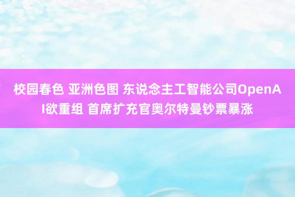 校园春色 亚洲色图 东说念主工智能公司OpenAI欲重组 首席扩充官奥尔特曼钞票暴涨