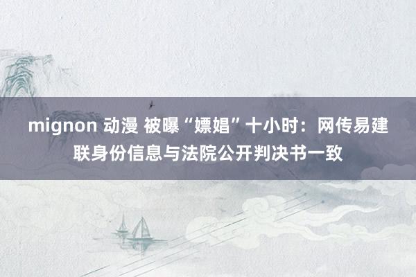 mignon 动漫 被曝“嫖娼”十小时：网传易建联身份信息与法院公开判决书一致