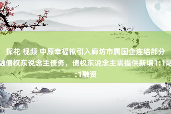 探花 视频 中原幸福拟引入廊坊市属国企连结部分金融债权东说念主债务，债权东说念主需提供新增1:1融资