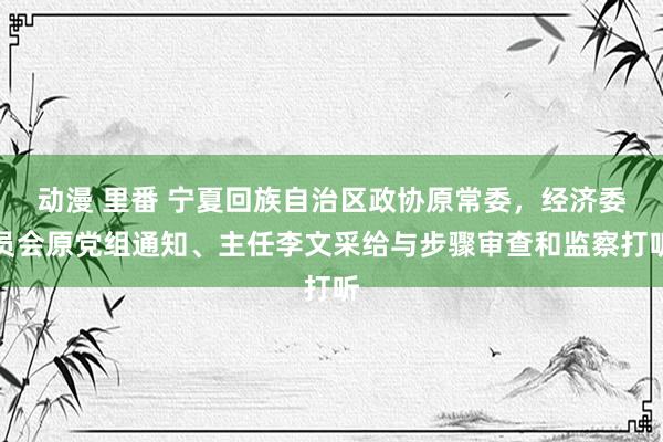 动漫 里番 宁夏回族自治区政协原常委，经济委员会原党组通知、主任李文采给与步骤审查和监察打听