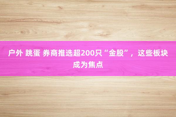 户外 跳蛋 券商推选超200只“金股”，这些板块成为焦点