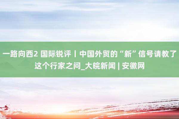 一路向西2 国际锐评丨中国外贸的“新”信号请教了这个行家之问_大皖新闻 | 安徽网